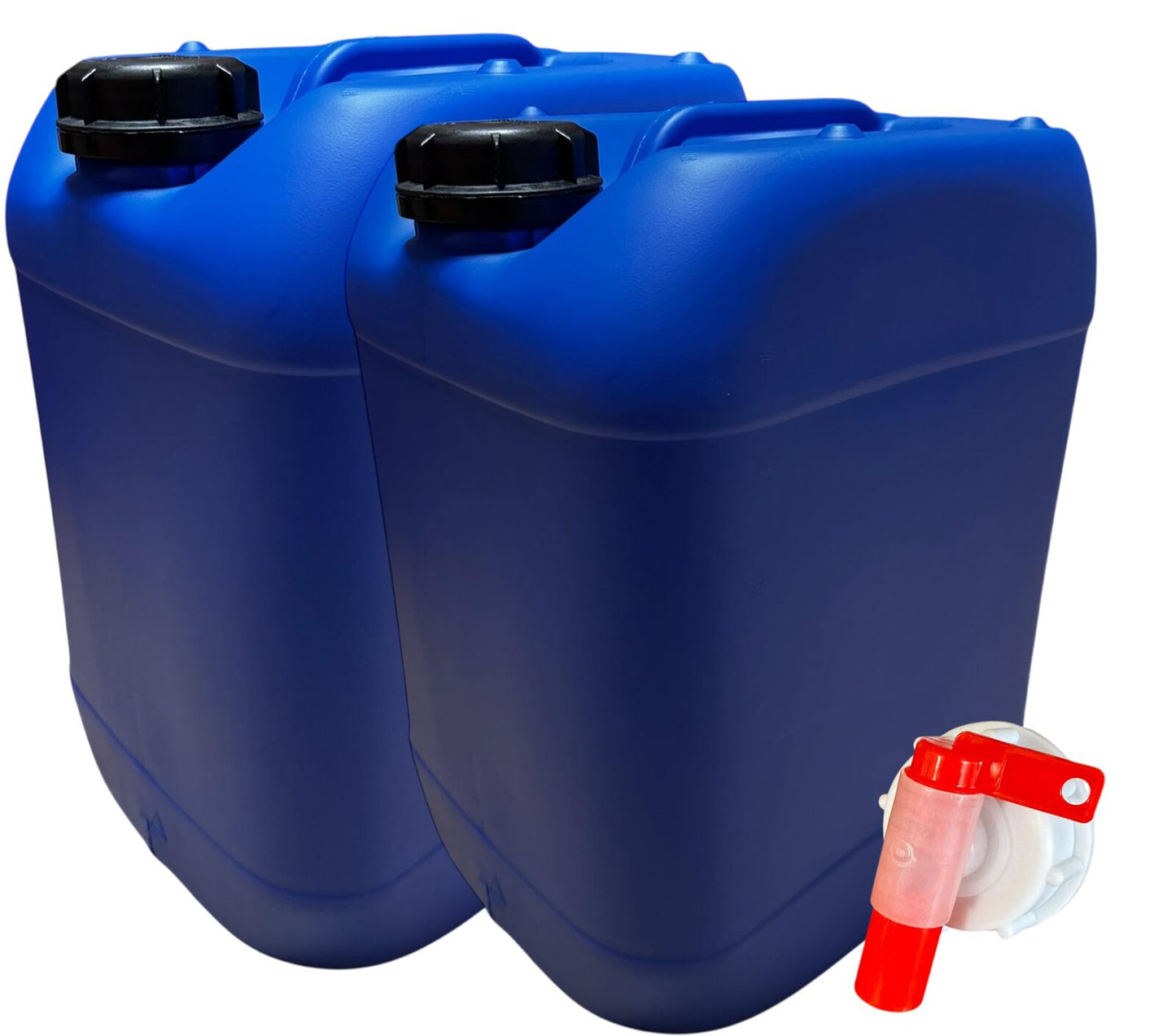 Lot de 2 Bidons Plastique Bleu 20 L avec Bouchon et Robinet Verseur – Résistant pour Liquides Alimen
