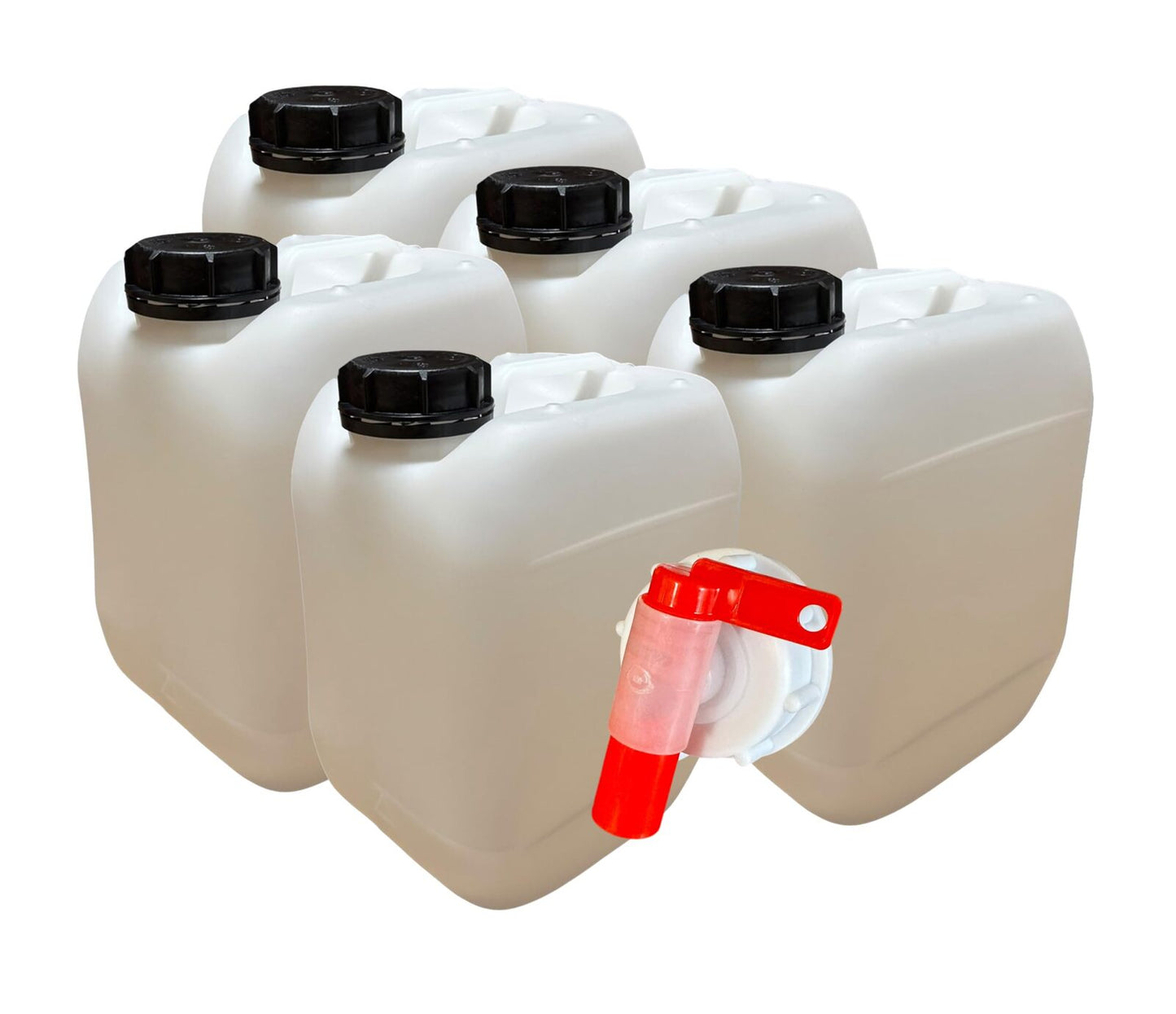 Lot de 5 Jerricans 5L avec bouchon étanche et robinet verseur PEHD alimentaire