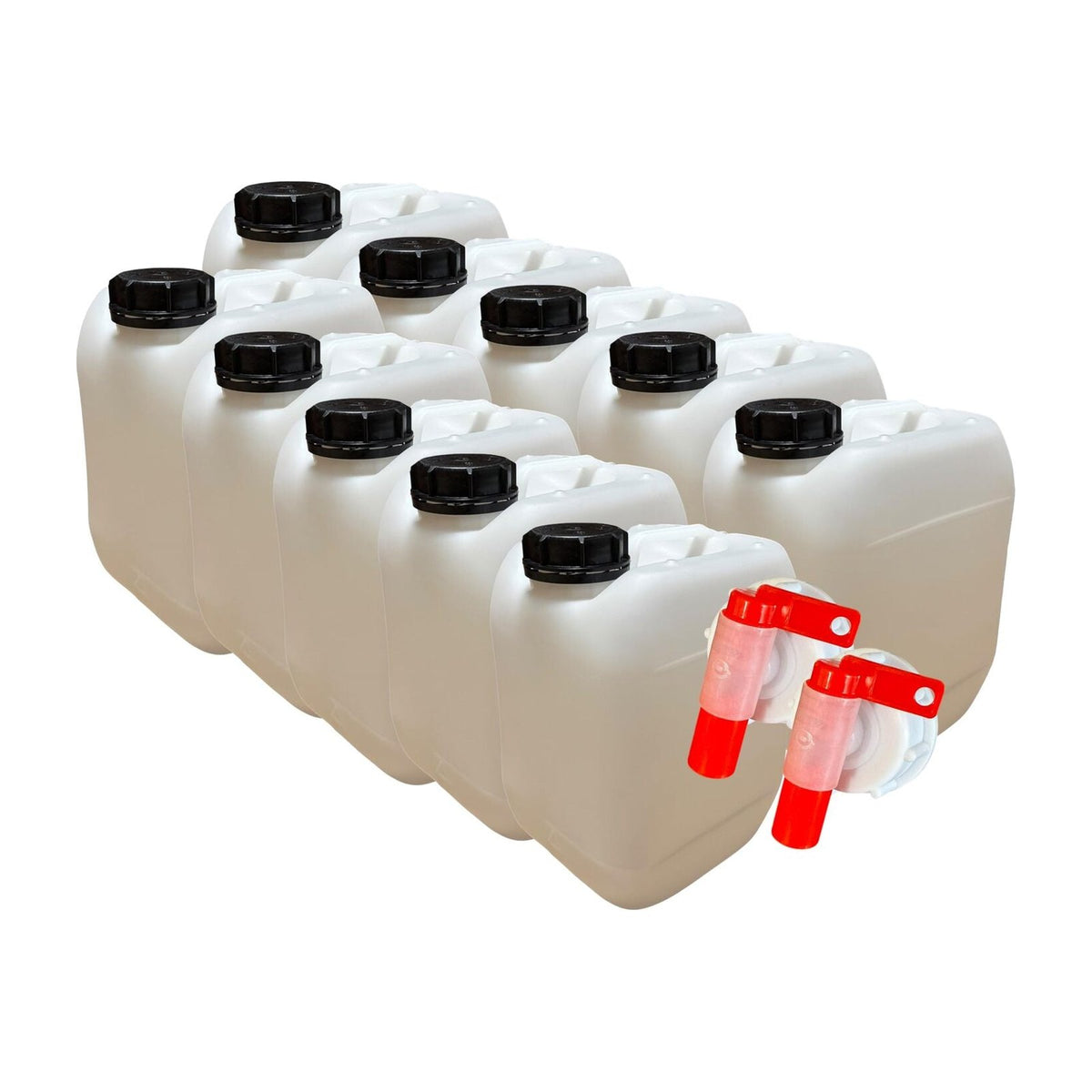 Lot de 10 Jerricans 5 L avec bouchon étanche et 2 robinets verseurs – Bidons plastiques PEHD alimentaires et techniques