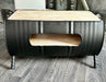Table de Salon Design Industriel - FUT Métallique Horizontal avec Plateau en Bois Massif - Style Moderne et Élégant