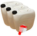 Set of three 30L plastic jerry cans by Jordan & Jordan, durable and secure for food and chemical storage.