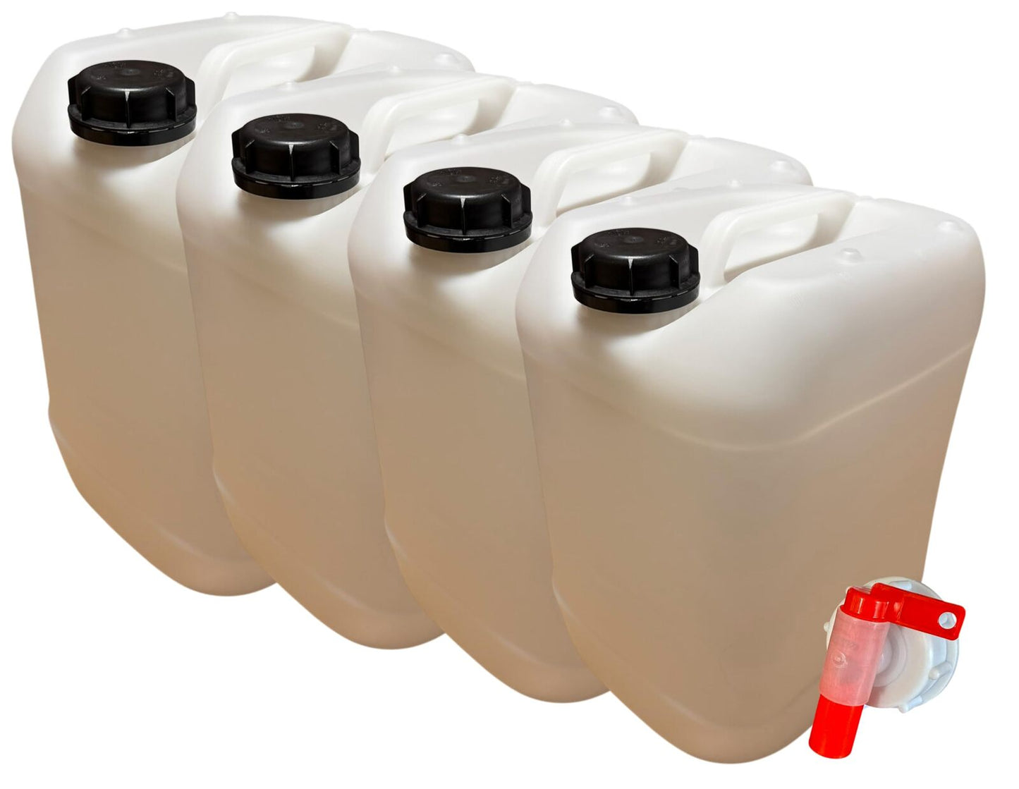 Lot de 4 Bidons Plastique 20 L avec Bouchon et Robinet Verseur – Résistant pour Liquides Alimentaire