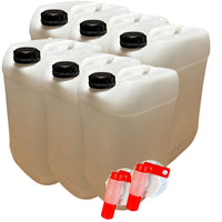Lot de 6 Bidons Plastique 25 L avec Bouchon Hermétique DIN 61 et 2 Robinets Verseurs – PEHD