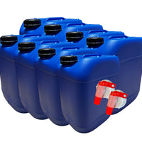 Lot de 8 Bidons Plastique Bleu 20 L avec Bouchon et 2x Robinets Verseurs