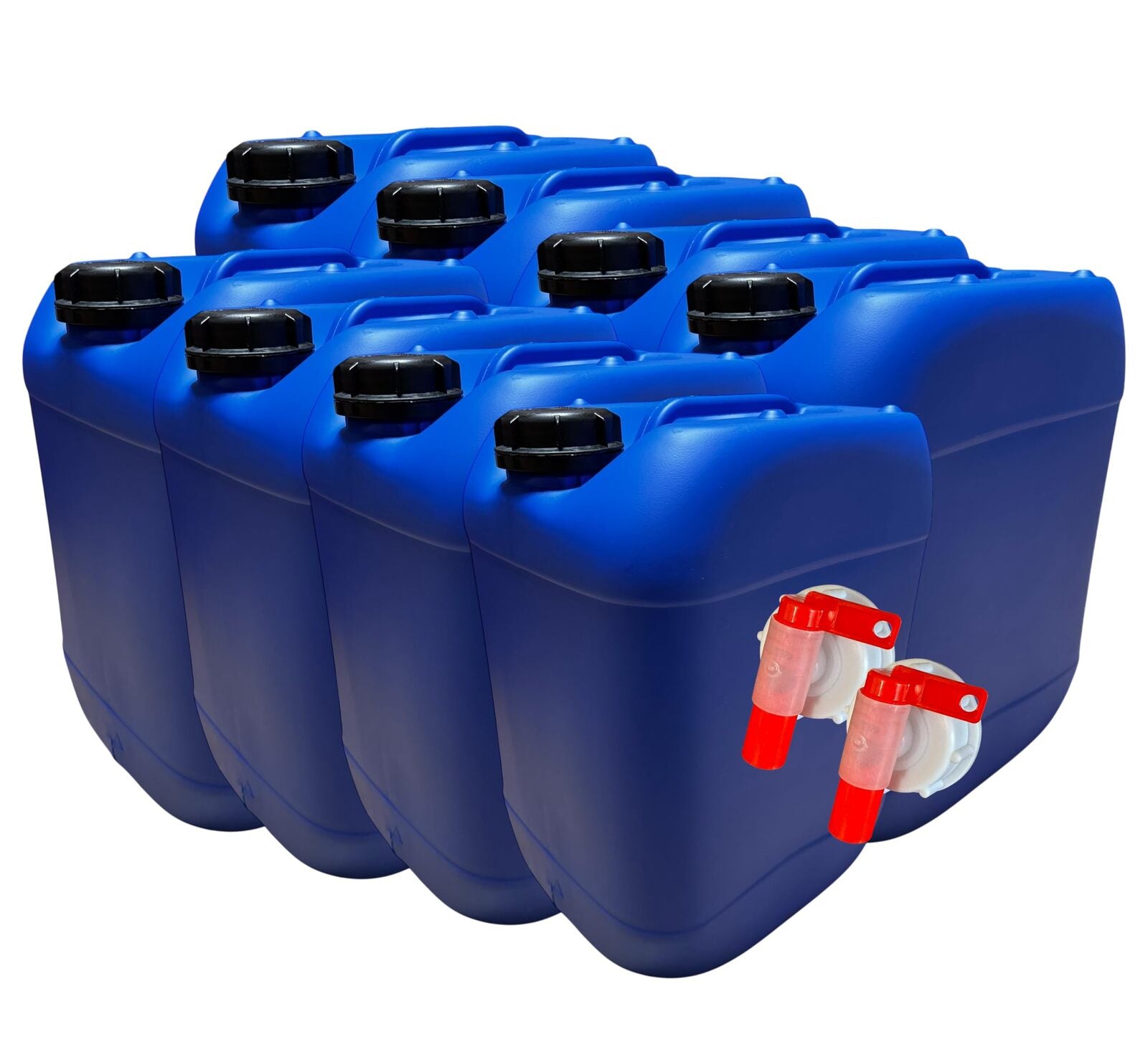 Lot de 8 Bidons Plastique Bleu 20 L avec Bouchon et 2x Robinets Verseurs