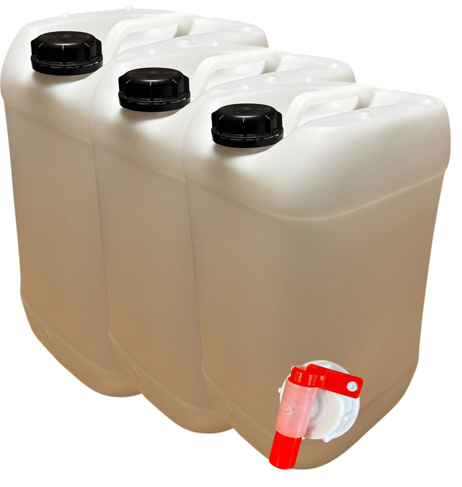 Lot de 3 Bidons Plastique 25 L avec Bouchon Hermétique DIN 61 et 1 Robinet Verseur – PEHD