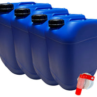 Lot de 4 Bidons Plastique Bleu 20 L Bouchon DIN 61 – PEHD Résistant Liquides Alimentaires et Chimiqu