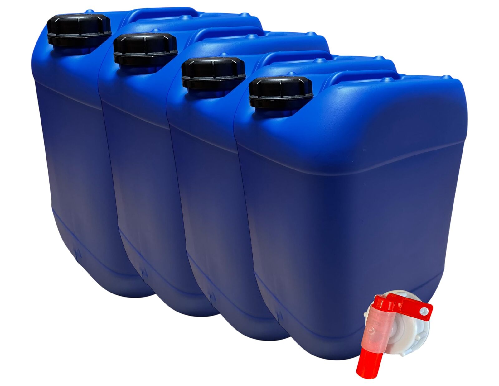 Lot de 4 Bidons Plastique Bleu 20 L Bouchon DIN 61 – PEHD Résistant Liquides Alimentaires et Chimiqu