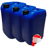 Lot de 3 Bidons Plastique Bleu 25 L avec Bouchon Hermétique DIN 61 et 1 Robinet Verseur – PEHD