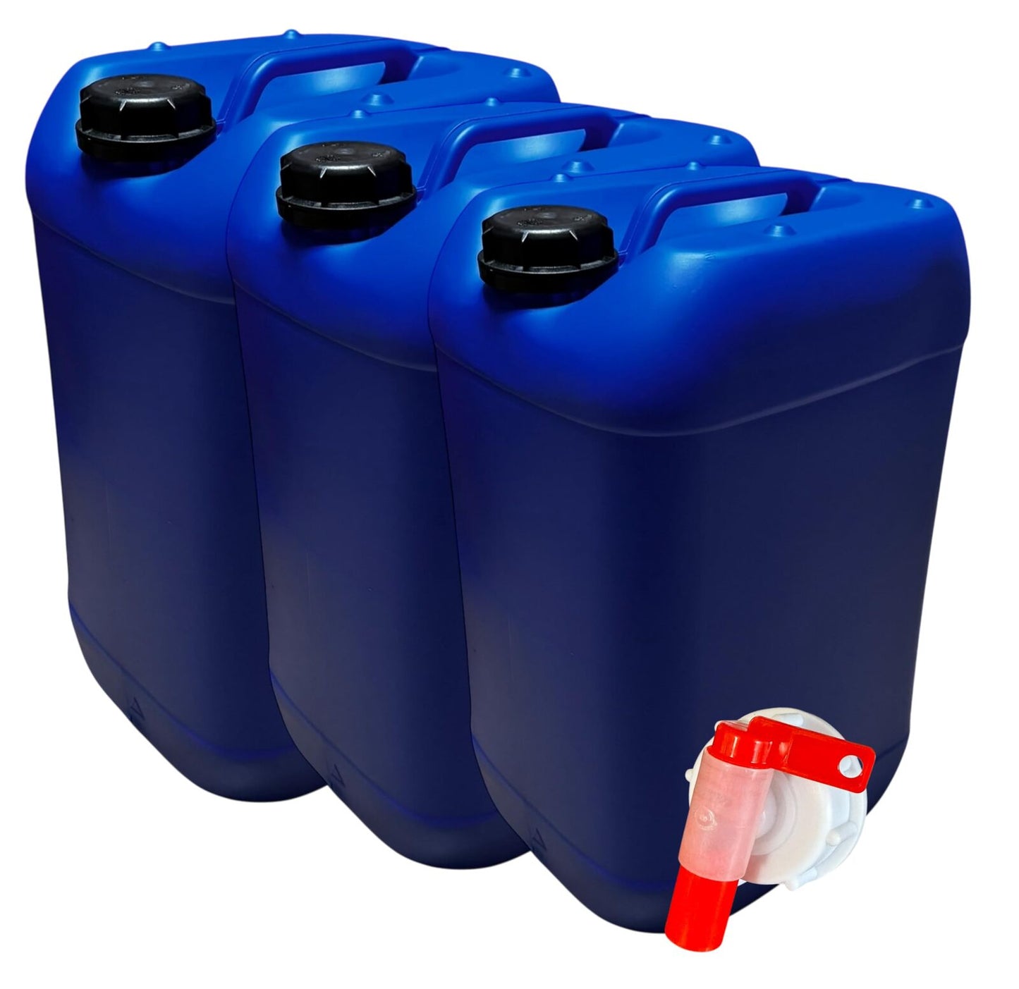 Lot de 3 Bidons Plastique Bleu 25 L avec Bouchon Hermétique DIN 61 et 1 Robinet Verseur – PEHD