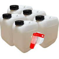 Lot de 5 jerricans plastiques 10 L avec bouchon étanche et 1 robinet verseur