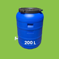 Fût plastique 200 L – Couvercle à visser et robinet – Baril alimentaire grande capacité