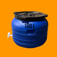 Fût plastique alimentaire 100 L avec couvercle à visser et robinet – Stockage eau et aliments