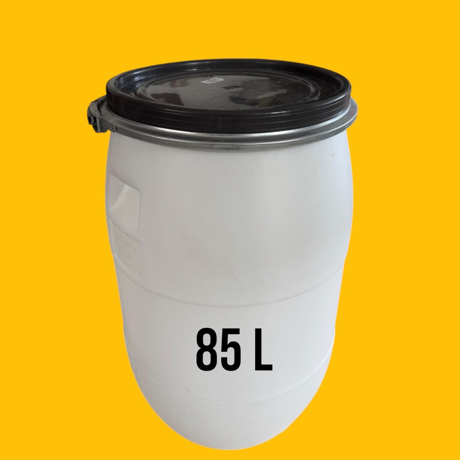 Bidon plastique 85 L avec couvercle amovible – Fût blanc grand volume