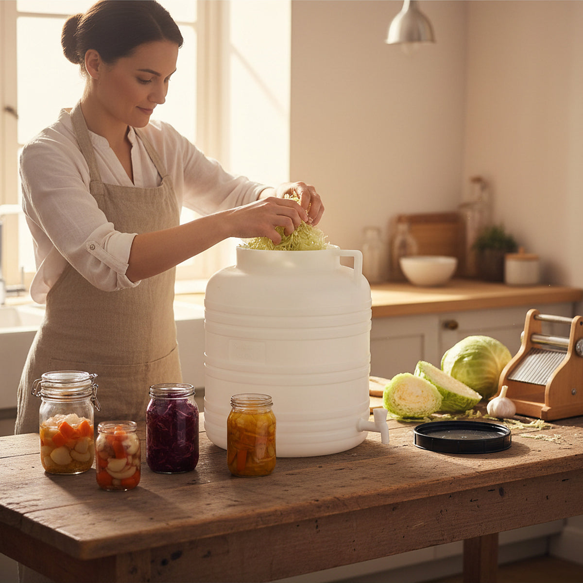 Fût alimentaire 60 L blanc pour fermentation de choucroute maison