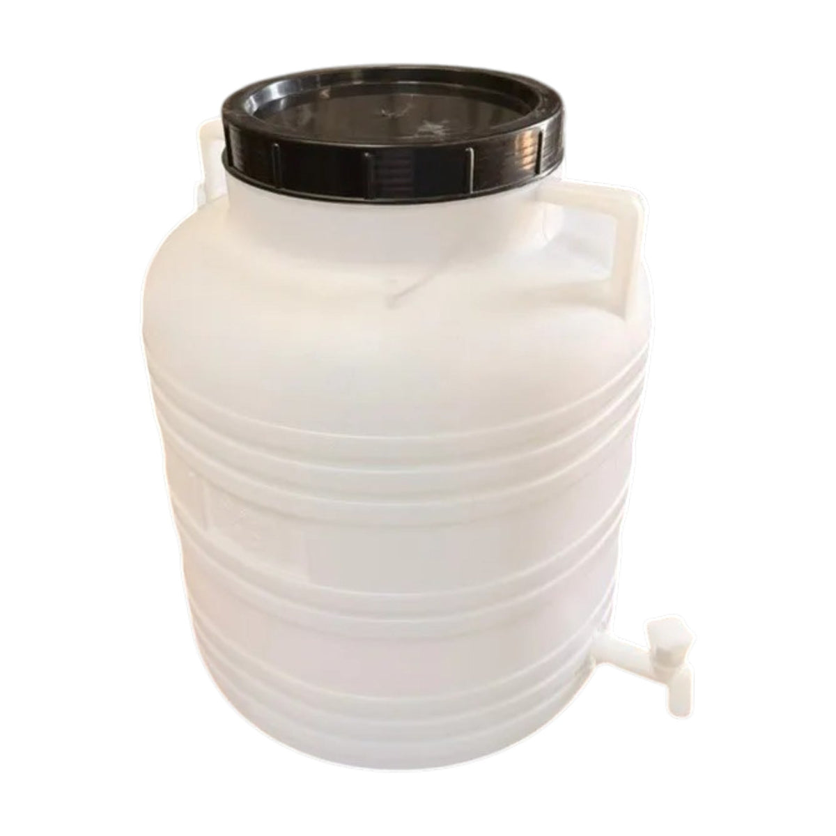 Fût alimentaire 60 L blanc vue 3/4 avec deux poignées