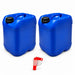 Lot de 2 bidons plastique bleus 20 L avec bouchon et 1 robinet verseur