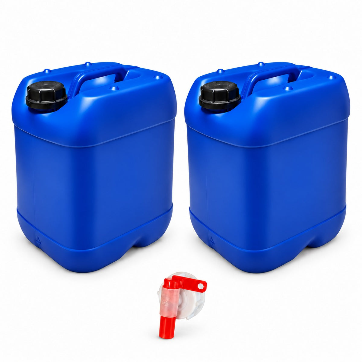 Lot de 2 bidons plastique bleus 20 L avec bouchon et 1 robinet verseur