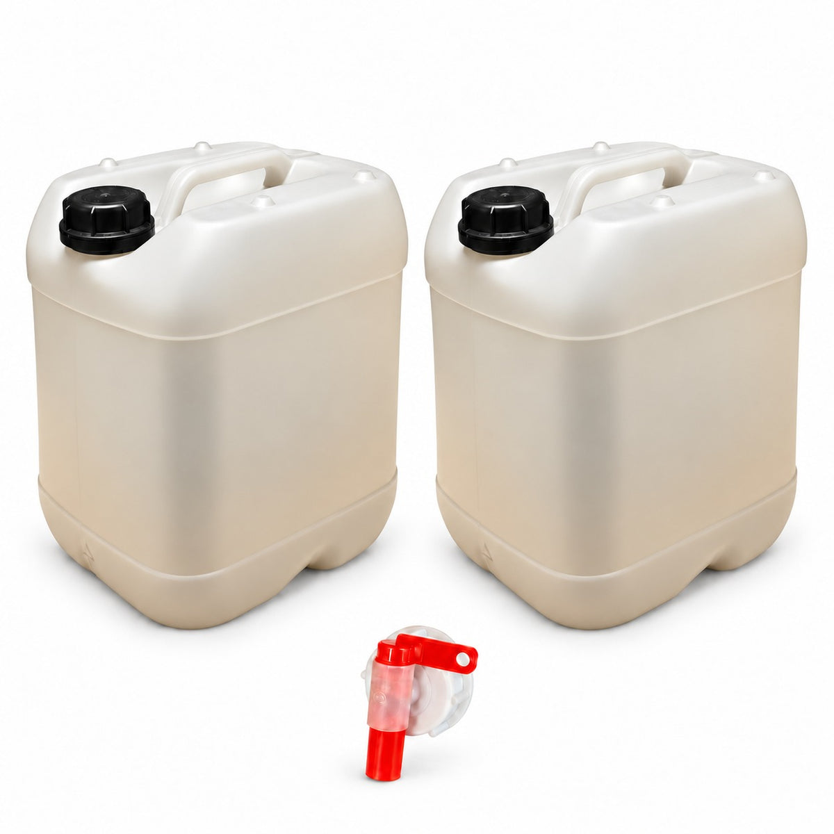 Lot de 2 bidons plastique 20 L naturels avec bouchon et 1 robinet verseur