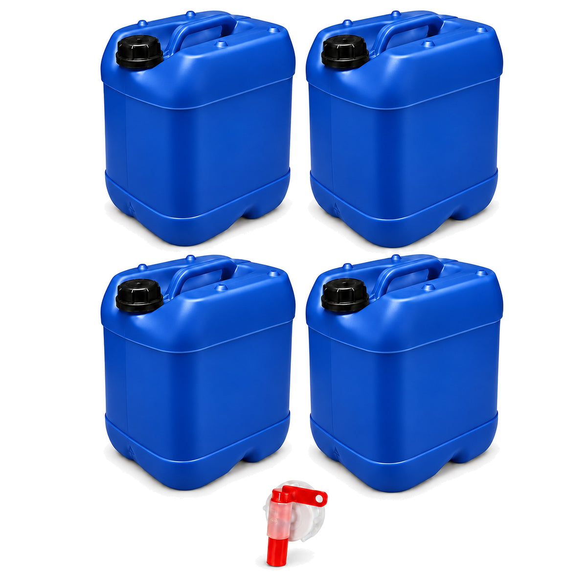 Lot de 4 bidons plastique bleus 30 L avec robinet verseur