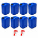 Lot de 8 bidons plastique bleus 25 L avec bouchon DIN 61 et 2 robinets verseurs