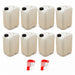 Lot de 8 bidons plastique 25 L naturels avec bouchon DIN 61 et 2 robinets verseurs