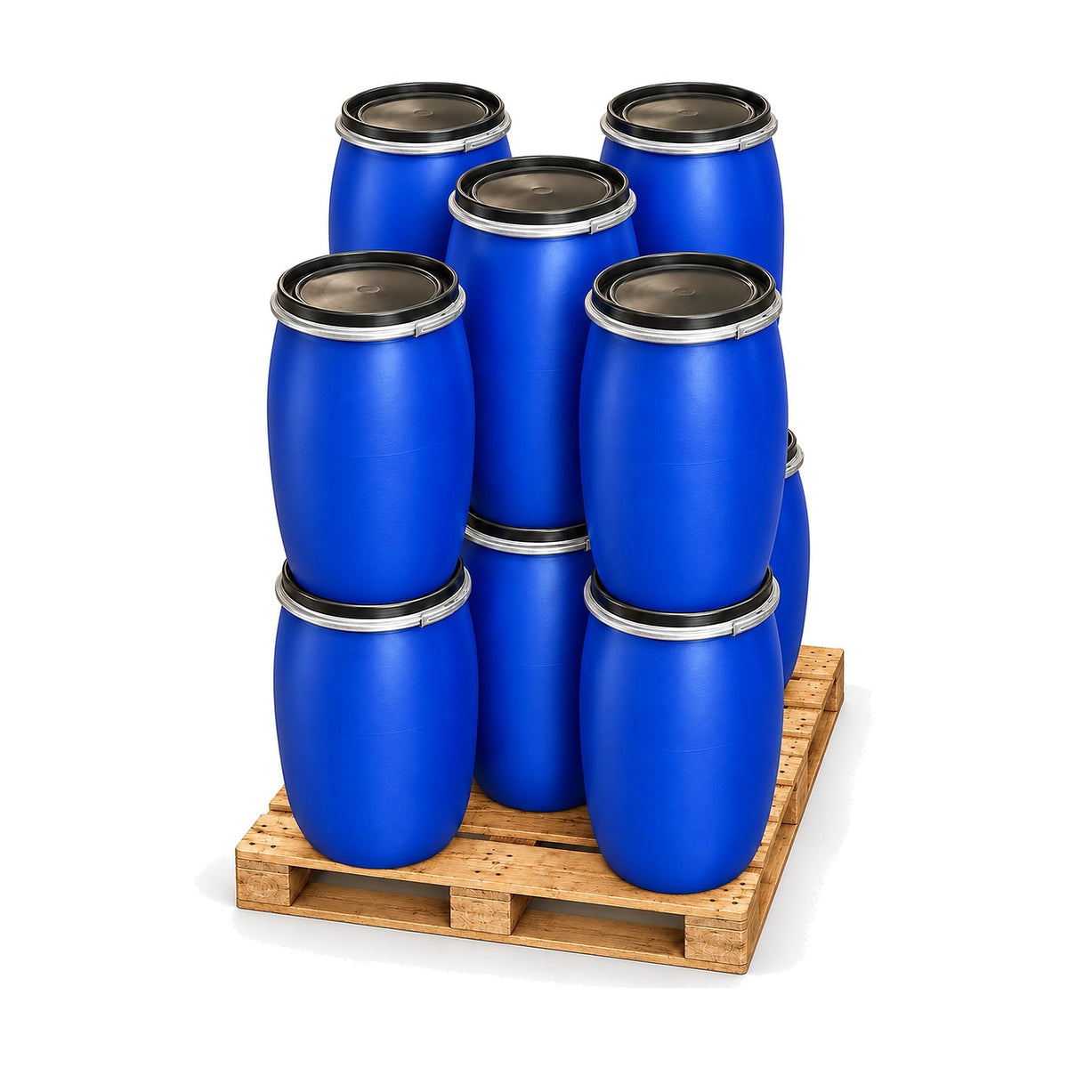 Lot de 10 fûts 120 L bleus ouverture totale – photo principale
