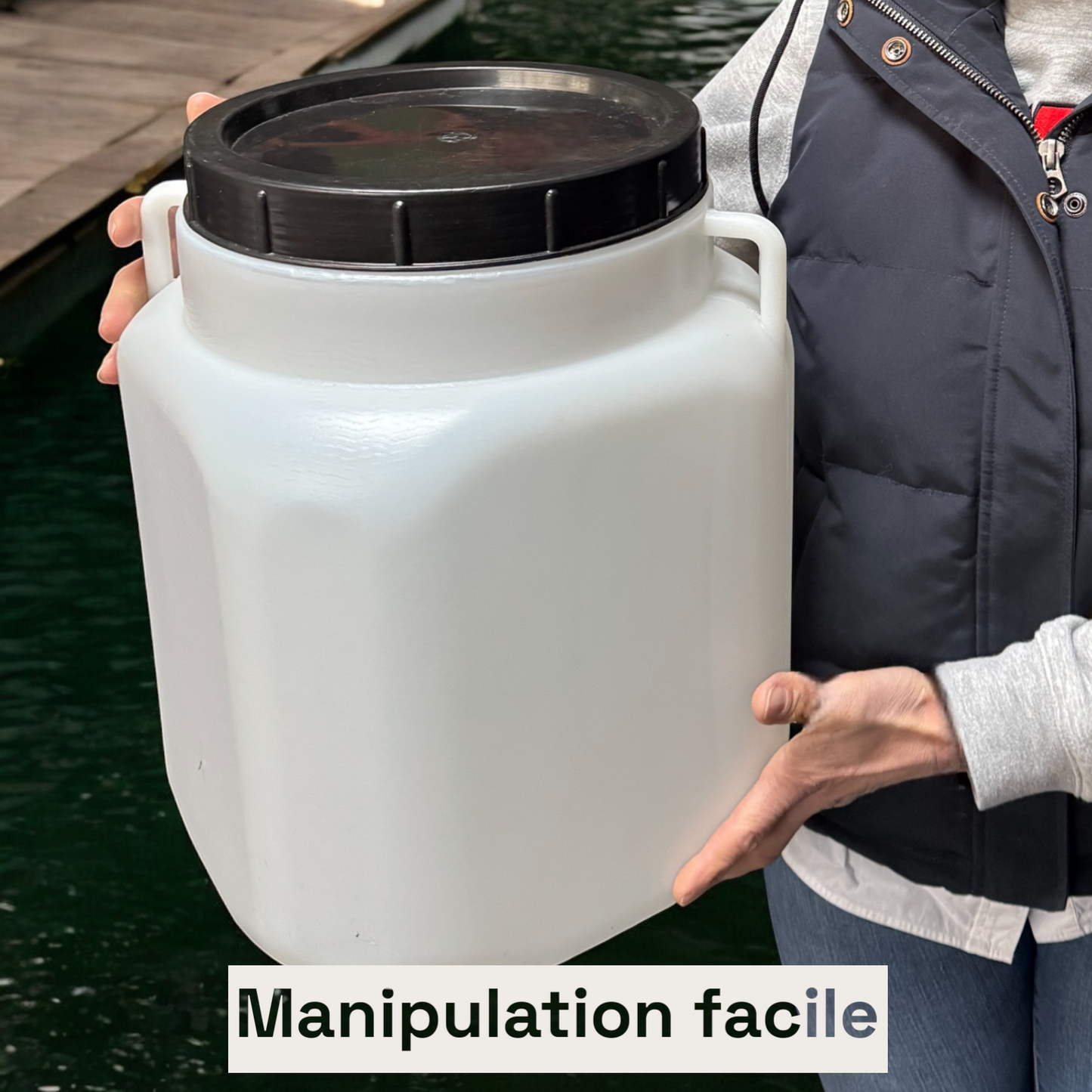 Jordan & Jordan 5L plastic water and food storage bottle with wide opening, high durability, and secure seal.
