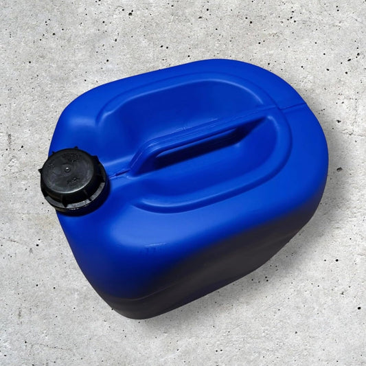 Bidon plastique 30 L bleu — Plastique robuste — Stockage sécurisé alimentaire et chimique — Poignée et bouchon