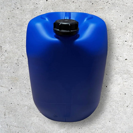 Bidon plastique 30 L bleu — Plastique robuste — Stockage sécurisé alimentaire et chimique — Poignée et bouchon