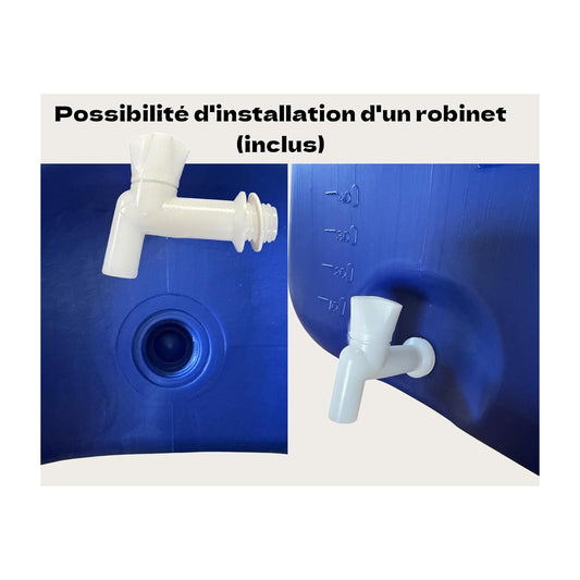 Fût plastique 420 L – Couvercle à visser et robinet – Stockage eau, aliments et liquides
