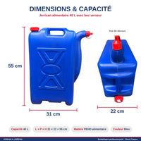 Dimensions jerrican 40 L : 31 x 22 x 55 cm