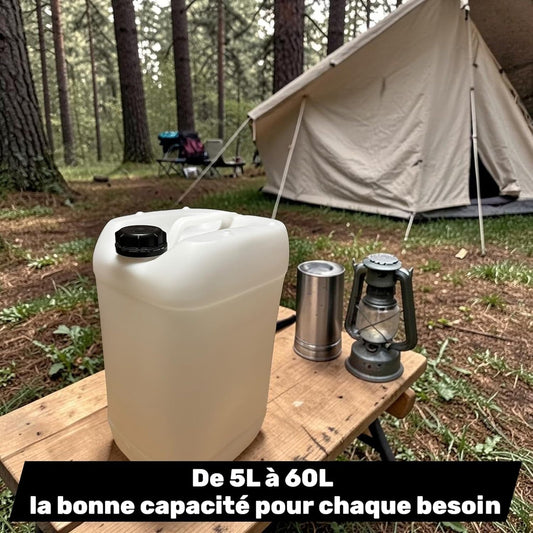 Lot de 10 Jerricans 5 L avec bouchon étanche et 2 robinets verseurs – Bidons plastiques PEHD alimentaires et techniques
