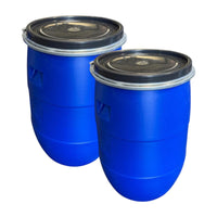 Lot de 2 fûts plastiques 60 L avec couvercle amovible et cerclage