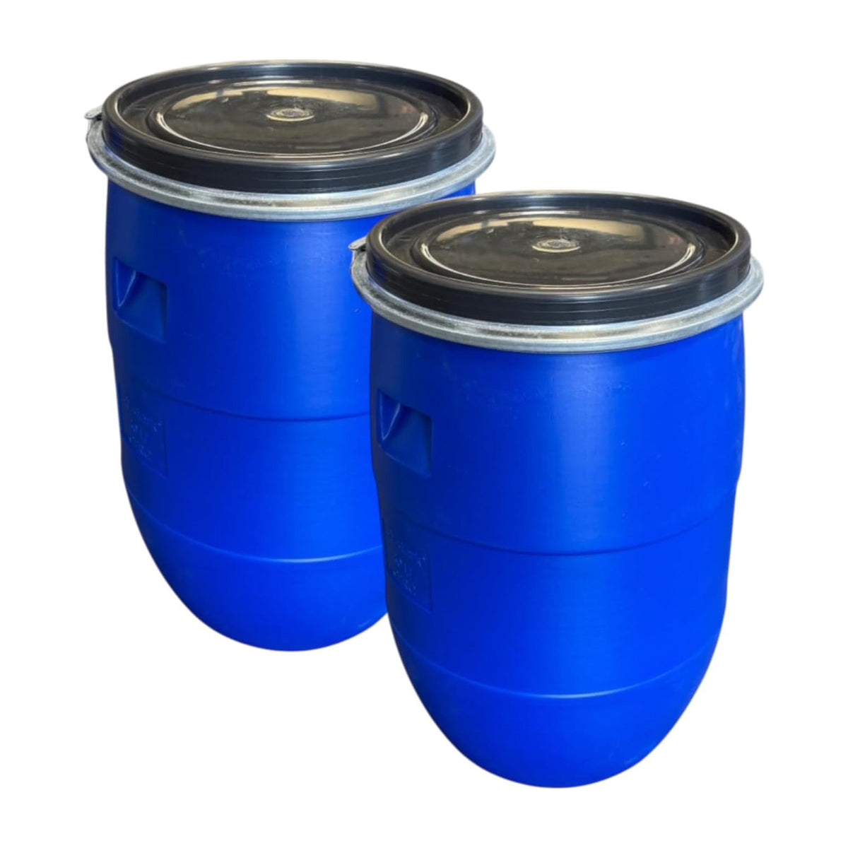 Lot de 2 fûts plastiques 60 L avec couvercle amovible et cerclage
