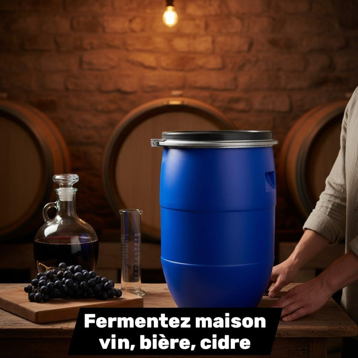 Lot de 2 fûts plastiques 60 L avec couvercle amovible et cerclage