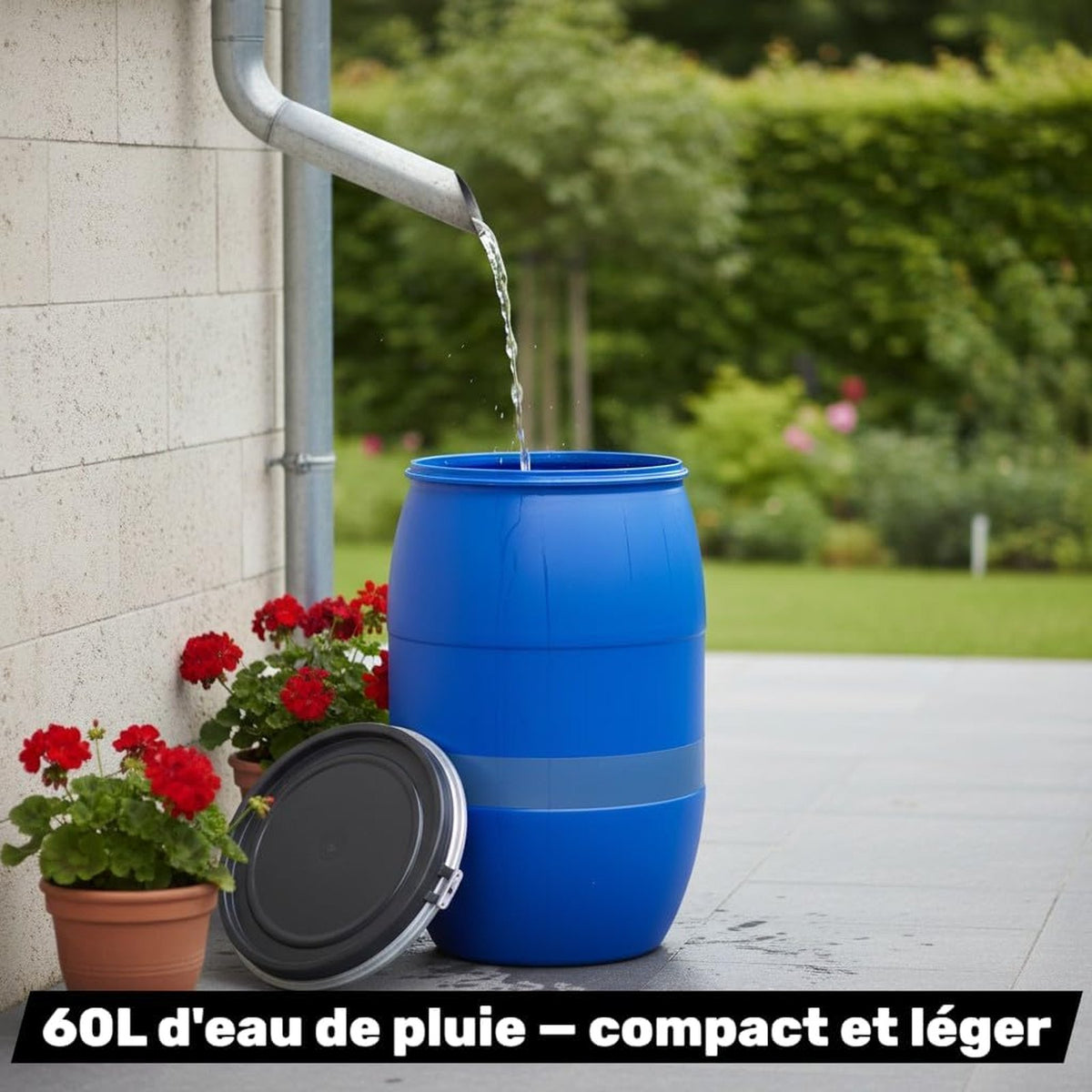 Lot de 2 fûts plastiques 60 L avec couvercle amovible et cerclage