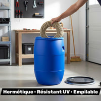 Lot de 2 fûts plastiques 60 L avec couvercle amovible et cerclage