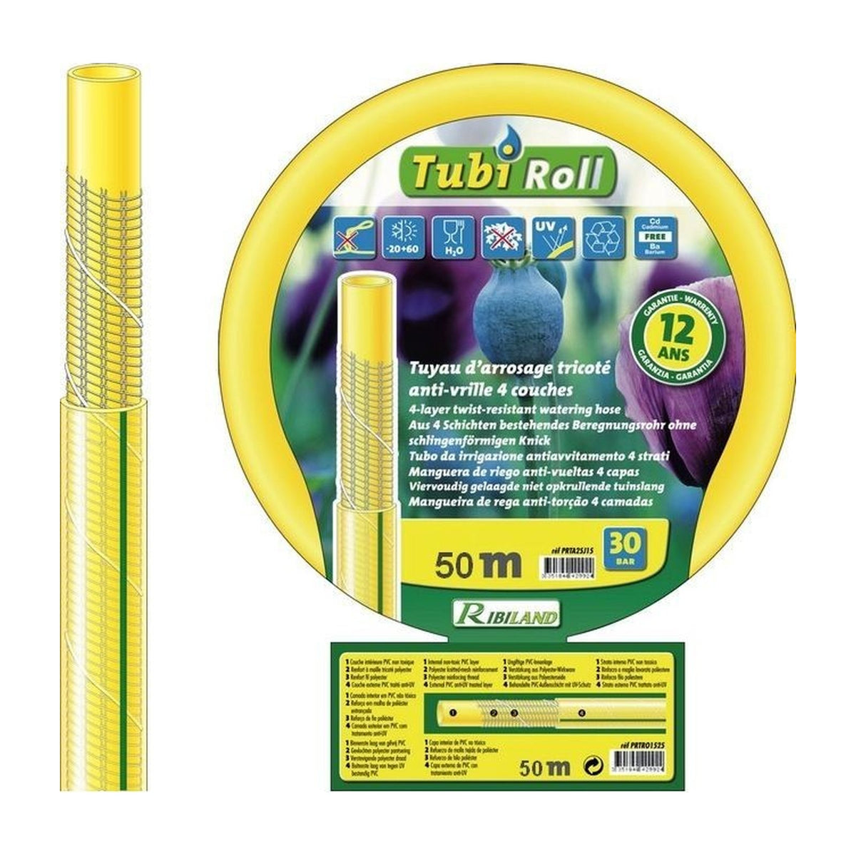 Tuyau d'arrosage 19 mm longueur 50 mètres pour le jardin